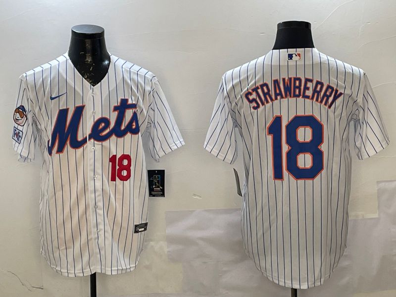 Men New York Mets 18 Strawberry White Stripe Game 2025 Nike MLB Jersey style 2